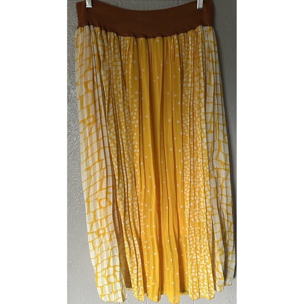Women's M Yellow Midi Flare Skirt Elastic Waist W Belt Boho Chic Festival - Picture 3 of 5